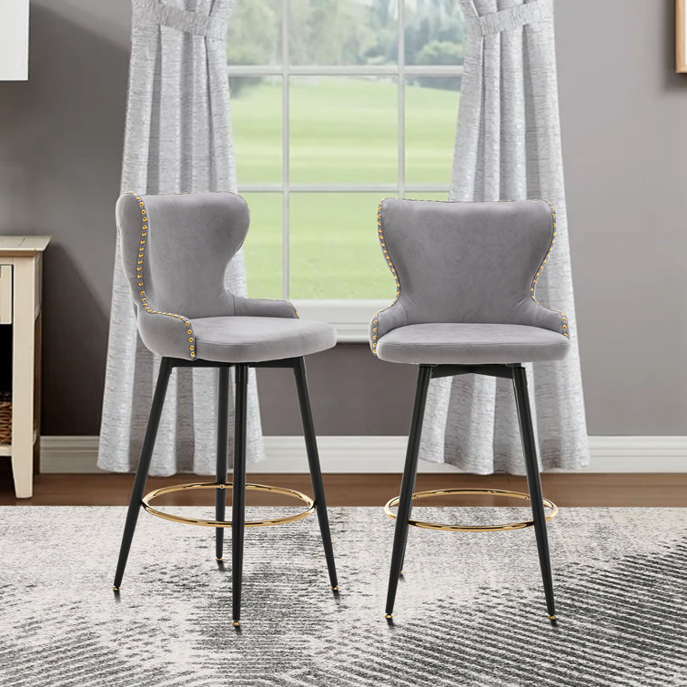 Rosdorf Park Modern Tufted Bar Stool With Nailhead Trim,Set Of 2 Wayfair